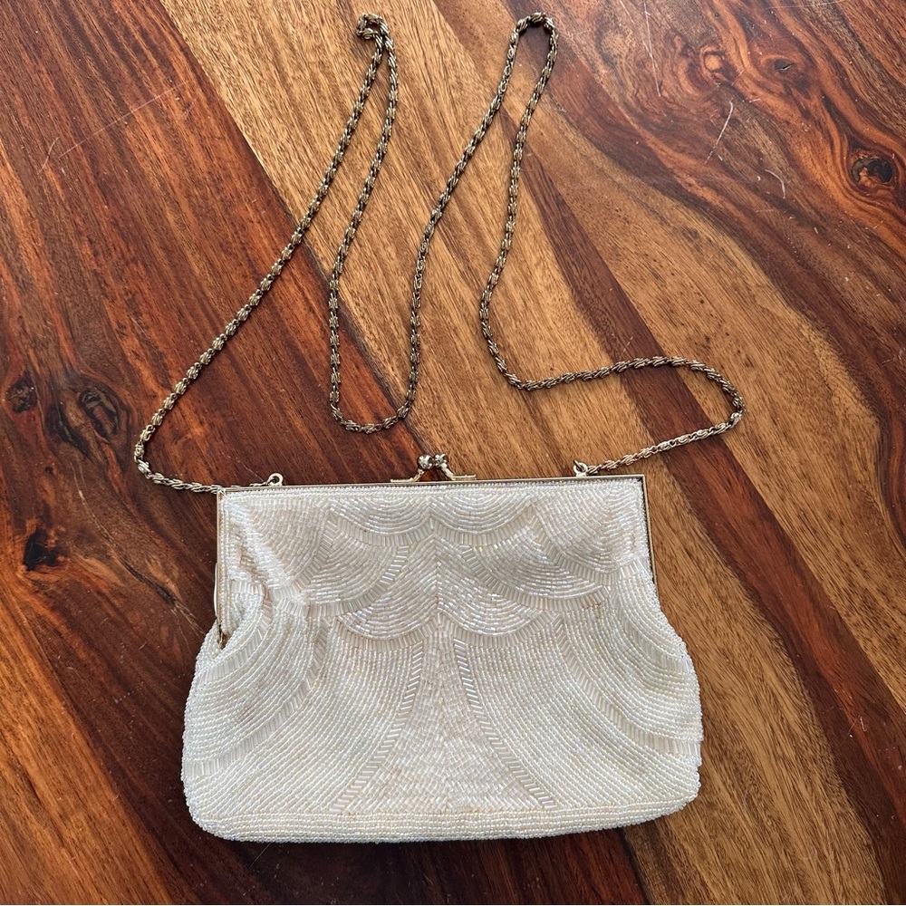 La Regale Silver Beaded Evening Bag